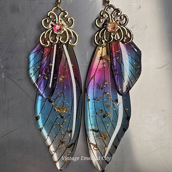 Fairy Butterfly Wings Handmade Earrings Fantasy Nature Magical Insect Witch Bug - Picture 3 of 12